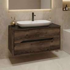 Galia 1000mm Wooden Wall Mounted Vanity Unit & Basin with 2 Drawers in Dark Walnut - UK