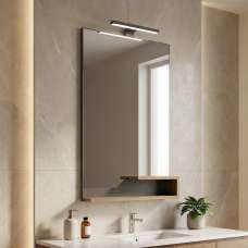 Galia Glass Bathroom Wall Mirror with Oak Wooden Frame and LED - UK