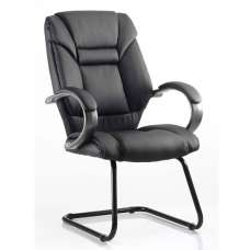 Galloway Leather Cantilever Visitor Chair In Black With Arms - UK