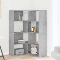Galva Wooden Corner Bookcase With 8 Shelves In Concrete Grey - UK