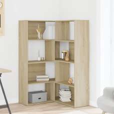 Galva Wooden Corner Bookcase With 8 Shelves In Sonoma Oak - UK