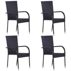 Garima Outdoor Set Of 4 Poly Rattan Dining Chairs In Black - UK