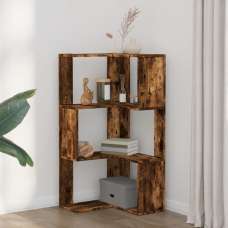 Garner Wooden Corner Bookcase With 3 Shelves In Smoked Oak - UK
