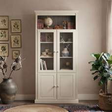 Gavrel Tall Wooden Display Unit with 4 Doors in White - UK