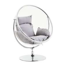 Gazit Clear Swing Seat Hanging Chair With Grey Cushions - UK