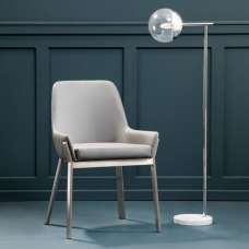 Gdynia Wooden Dining Chair With Silver Frame In Grey - UK