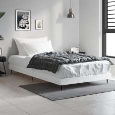 Gemma Wooden Single Bed In White With Black Metal Legs - UK