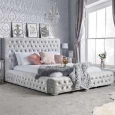 Geneva Fabric King Size Bed In Steel Crushed Velvet - UK