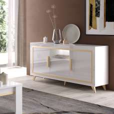Geneva High Gloss Sideboard 3 Doors In White And Gold With LED - UK