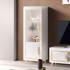 Geneva Left Hand Gloss Display Cabinet In White Gold With LED - UK