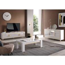 Geneva Living Room Set With Sideboard In White Gold And LED - UK