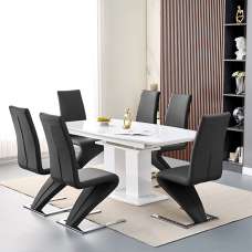 Genisimo Large Gloss Extending Dining Table 6 Demi Z Black Chairs - UK