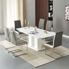 Genisimo Large Gloss Extending Dining Table 6 Symphony Grey Chairs - UK