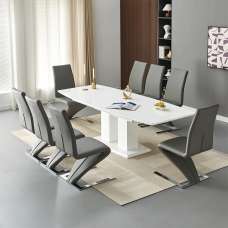 Genisimo Large Gloss Extending Dining Table 8 Demi Z Grey Chairs - UK