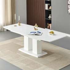 Genisimo Large High Gloss Extending Dining Table In White - UK