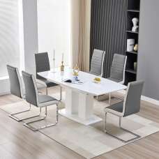 Genisimo Small Gloss Extending Dining Table 6 Symphony Grey Chairs - UK