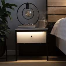 Genoa Wooden Bedside Cabinet With 1 Drawer In Grey And LED - UK