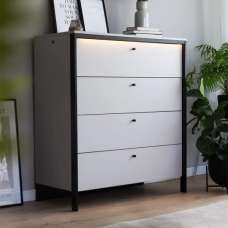 Genoa Wooden Chest Of 4 Drawers In Grey And LED - UK