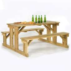Gerik Wooden Large Seating Bench Set In Green Natural - UK