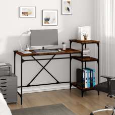 Gia Wooden Computer Desk Large With Shelves In Smoked Oak - UK
