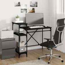 Gia Wooden Computer Desk Small With Shelves In Black - UK