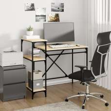 Gia Wooden Computer Desk Small With Shelves In Sonoma Oak - UK