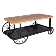 Gianfar Craft Wheel Wooden Coffee Table In Oak - UK
