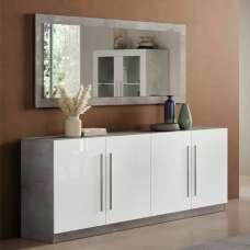 Breta Gloss Sideboard 4 Doors With Mirror In White And Grey - UK