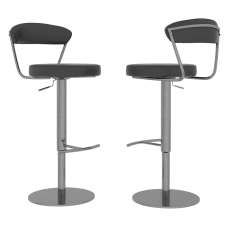 Gilroy Grey Faux Leather Bar Chairs With Steel Base In Pair - UK