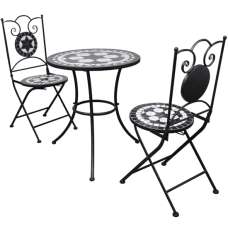 Gino Ceramic Tile Top Bistro Set Round In Black And White - UK