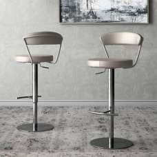 Glossop Taupe Faux Leather Bar Stools With Stainless Steel Base In Pair - UK