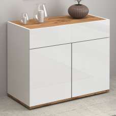 Girard High Gloss Sideboard With 2 Doors 1 Drawer In White And Wotan Oak - UK