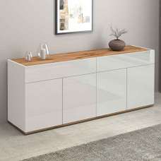 Girard High Gloss Sideboard With 4 Doors 2 Drawers In White And Wotan Oak - UK