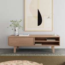 Gisella Wooden TV Stand with 1 Drawer in White Oak - UK