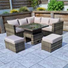 Gitel Glass Top Garden Corner Dining Set With Ice Bucket In Brown - UK