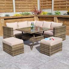 Gitel Rattan Garden Corner Sofa Set With 2 Ottomans In Brown - UK