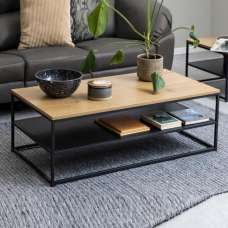 Giza Wooden Rectangular Coffee Table With Undershelf In Wild Oak - UK