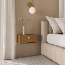 Glenora Wooden Wall Mounted Bedside Cabinet in Matt Oak - UK