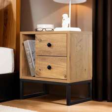 Glimen Wooden Bedside Cabinet with 2 Drawers 1 Shelf in Atlantic Pine and Black - UK