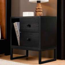 Glimen Wooden Bedside Cabinet with 2 Drawers 1 Shelf in Black - UK