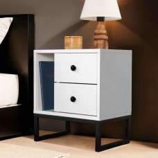 Glimen Wooden Bedside Cabinet with 2 Drawers 1 Shelf in White and Black - UK