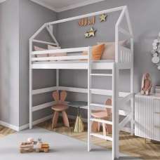 Goleta Wooden Bunk Bed With Foam Mattress And Ladder In White - UK