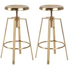 Goliad Brushed Gold Metal Bar Stools In Pair - UK
