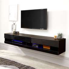 Goole Large Wall Mounted High Gloss TV Stand in Black With LED - UK