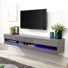 Goole Large Wall Mounted High Gloss TV Stand in Grey With LED - UK