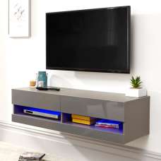 Goole Small Wall Mounted High Gloss TV Stand in Grey With LED - UK