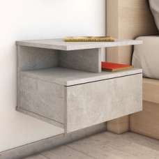 Gorlois Wooden Floating Bedside Cabinet In Concrete Effect - UK