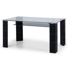 Grace Clear Glass Dining Table With Black Faux Leather Legs - UK