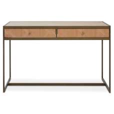 Granule Wooden Laptop Desk With Brass Metal Frame In Oak - UK
