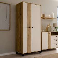 Greeley Wooden Wardrobe With 2 Doors In Cream And Oak - UK